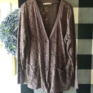 Maurices Mauve Lace-Floral Cardigan